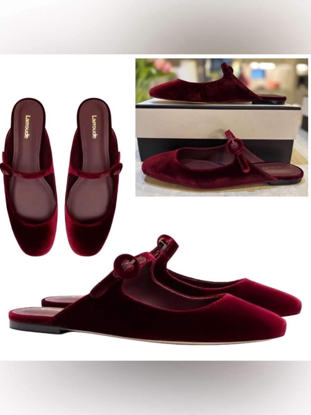 Larroudé Blair Mule Ballet Flat In Wine Velvet